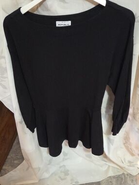 For The Republic Black Corset Top Boat-Neck Top